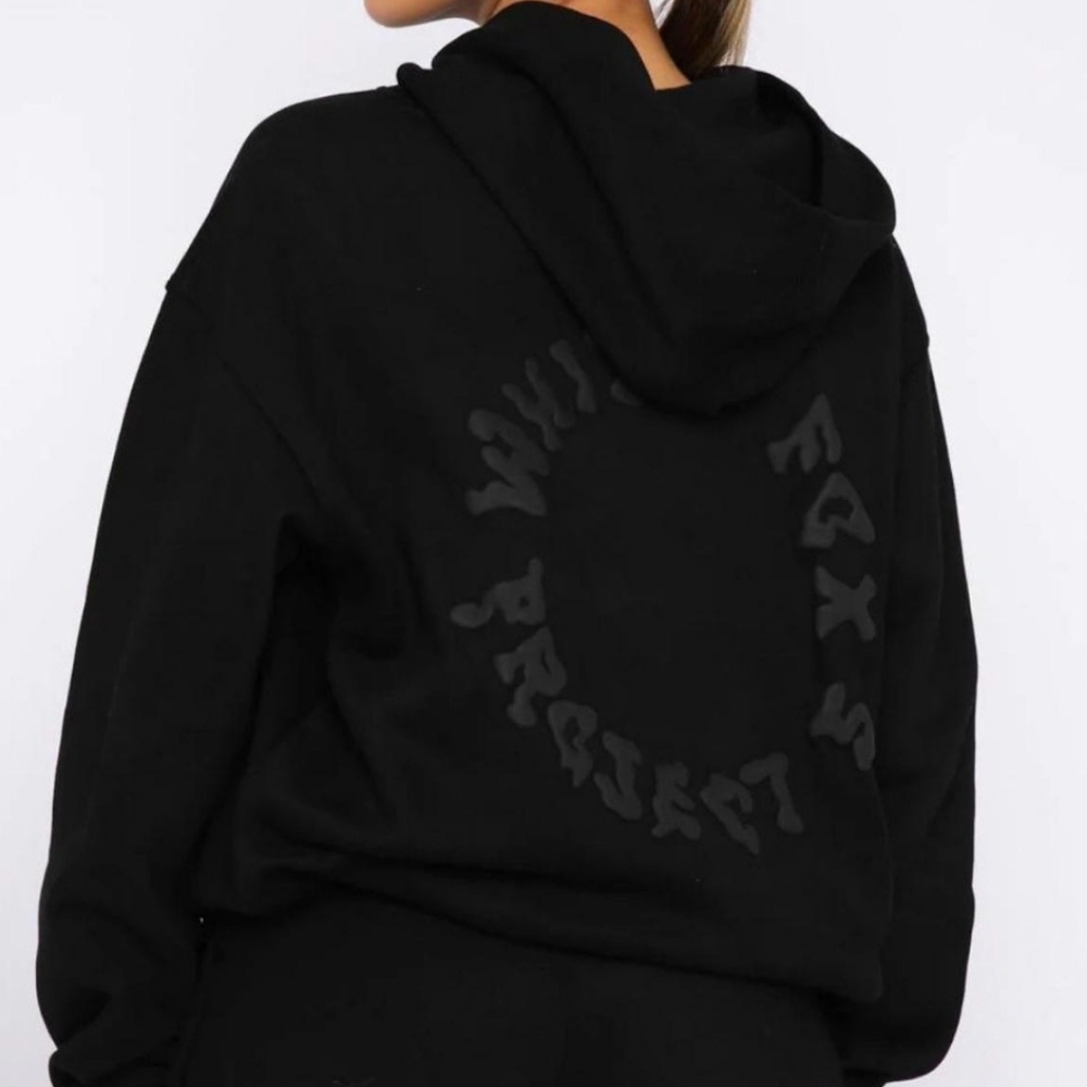 White Fox Project 5 Hoodie Ink Oversized Medium/Large Fleeced Puff Print Black